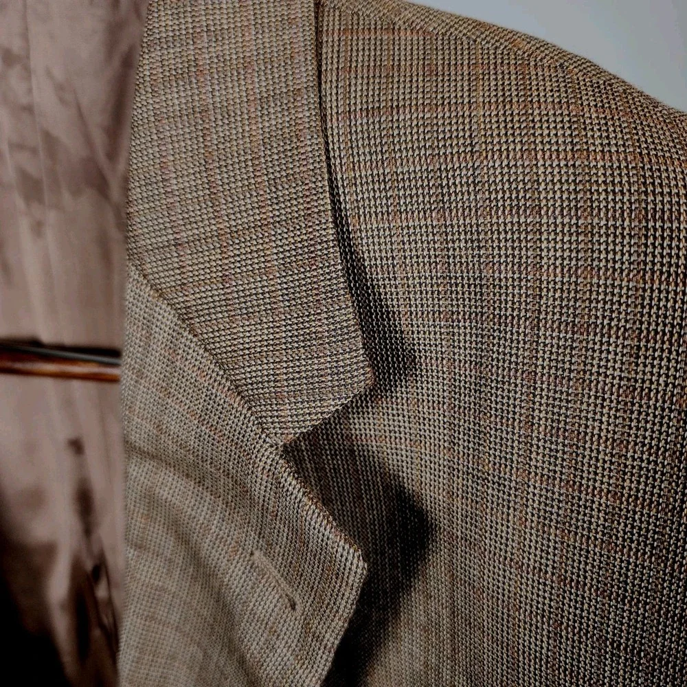 Joseph Abboud American Soft Blazer Tan Glen Plaid 100% Wool Sport Coat Mens 44R